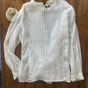 Urban Outfitters Womens Small White Lace Boho Blouse Long Sleeve Open Tie Back